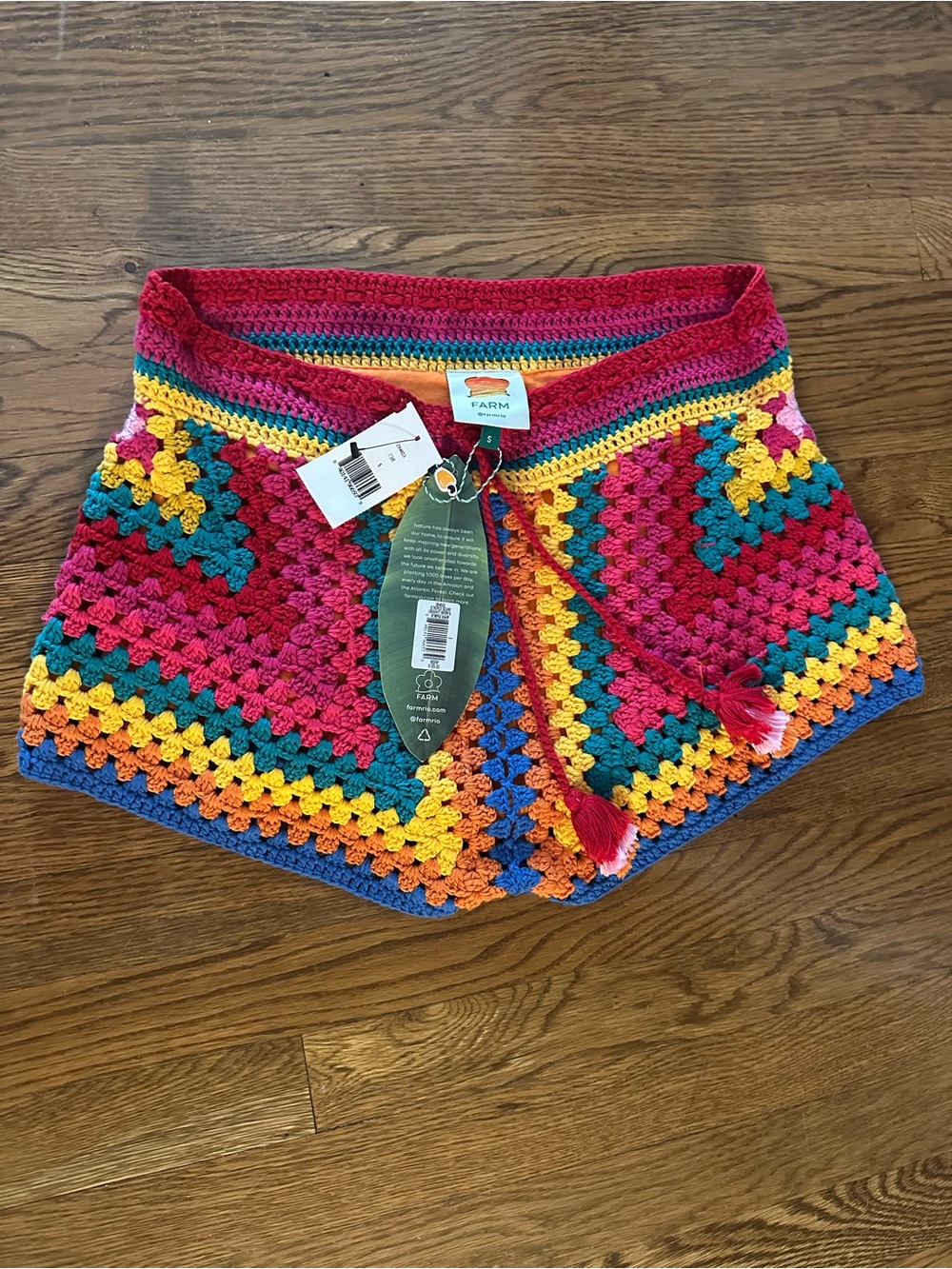 NWT FARM Rio Striped Scarf Crochet Shorts multi color  size small - Picture 7 of 15